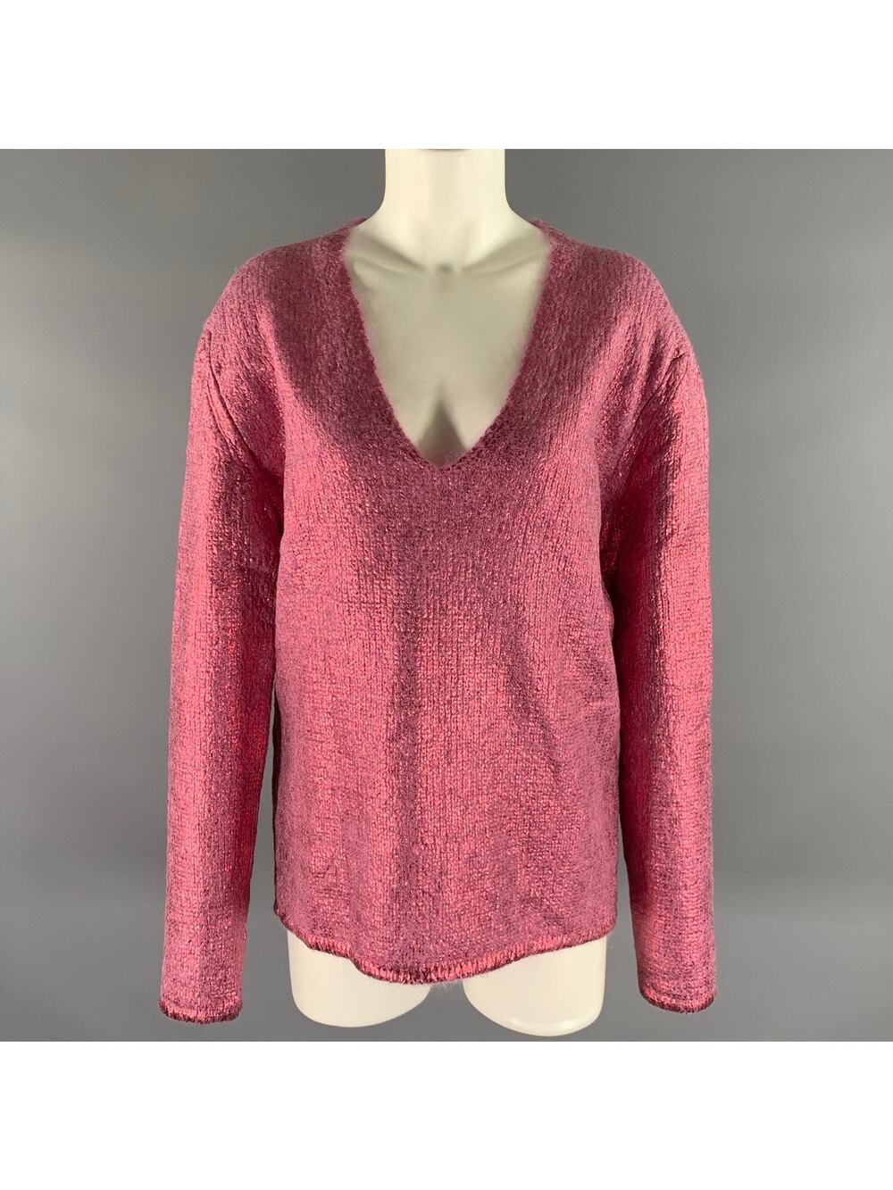 TOM FORD Size XS Pink Metallic Mohair Blend V-Neck Sweater